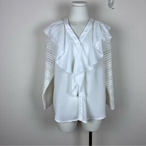 Noracora Shirt Womens Medium Blouse Top Ruffle Lace Feminine Romantic Whimsy